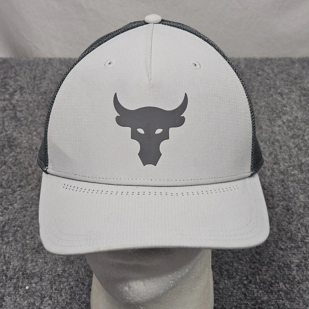 Under Armour Project Rock Trucker Hat Gray White Mesh Snapback Performance Cap